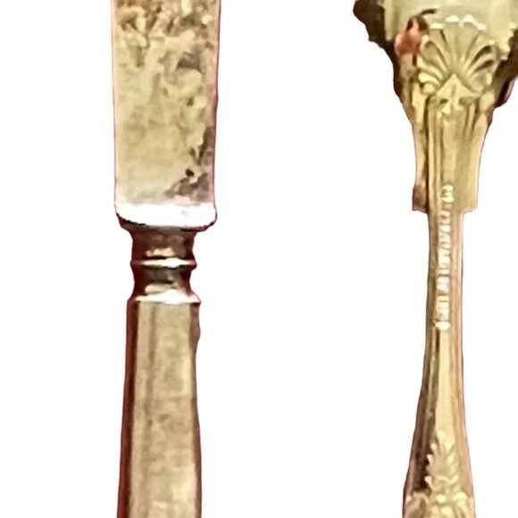 Vtg A1 SHEFFIELD ENGLAND spoons ROCKFORD TRIPLE knives SET of 4 silver plated - Picture 4 of 13